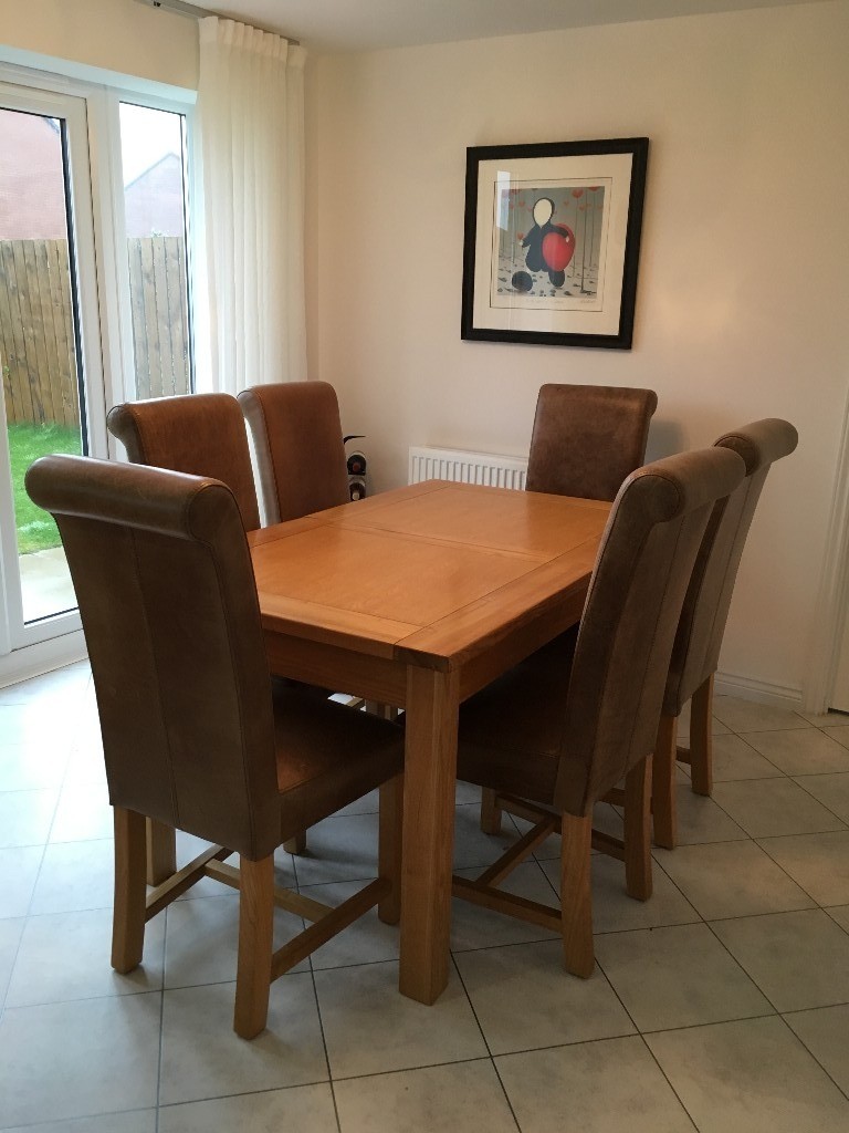 Halo Solid Oak Dining Table and 6 Leather Chairs in Newcastle, Tyne