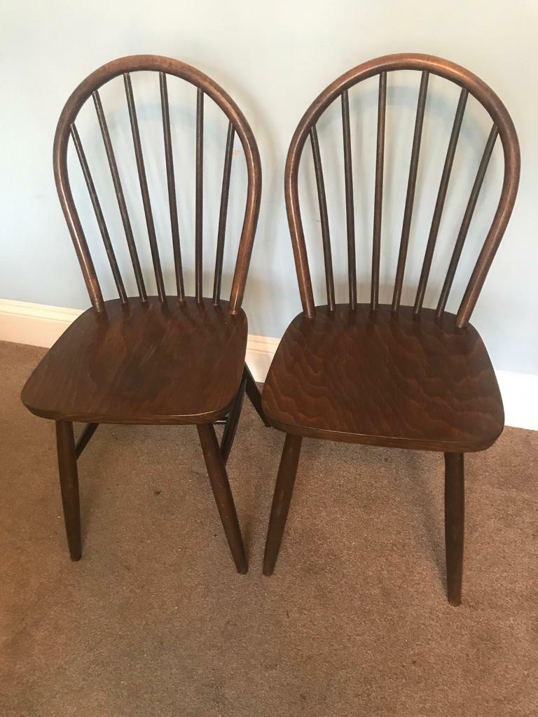 Pair of Vintage Traditional Solid Oak Kitchen Chairs Excellent