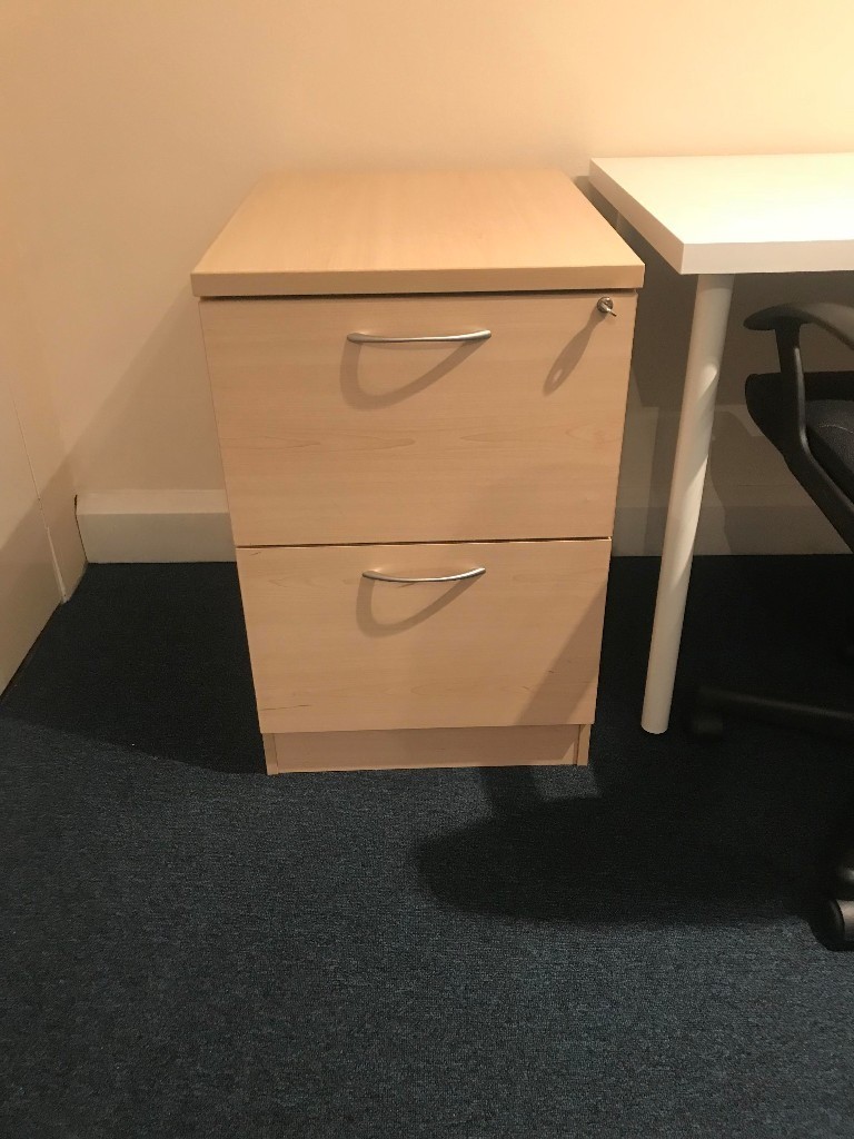 2 Drawer Office Filing Cabinet Pre Assembled Beech Wood In