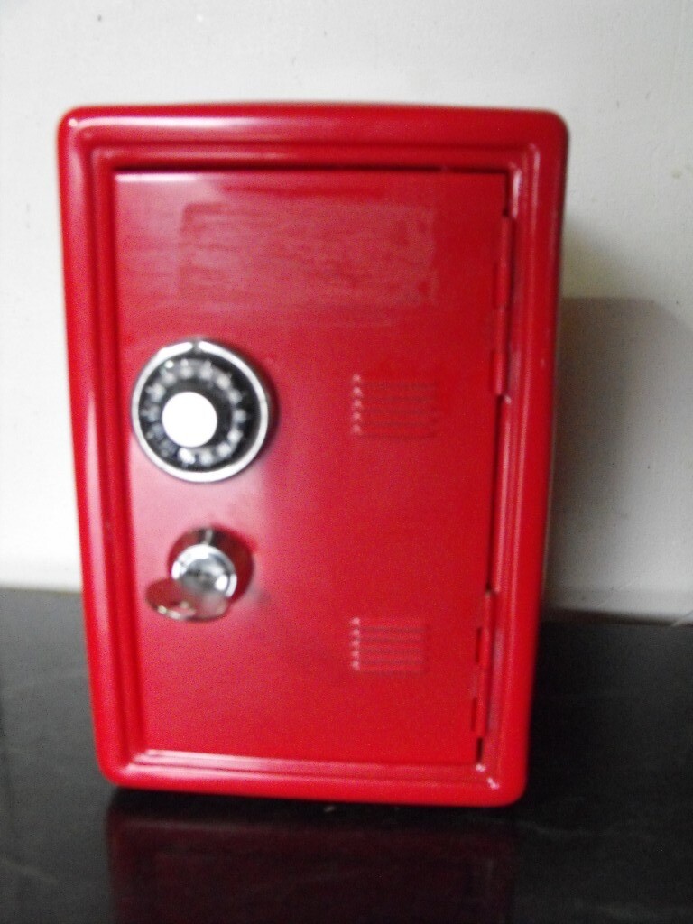 HSBC RED METAL SAFE STYLE MONEY BOX INCLUDES KEY in Mold, Flintshire