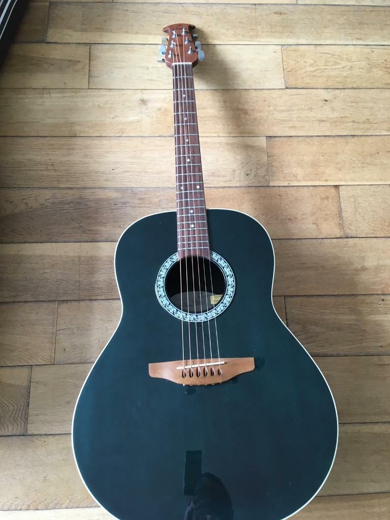 Ovation USA Standard Balladeer Black electro acoustic guitar, new frets