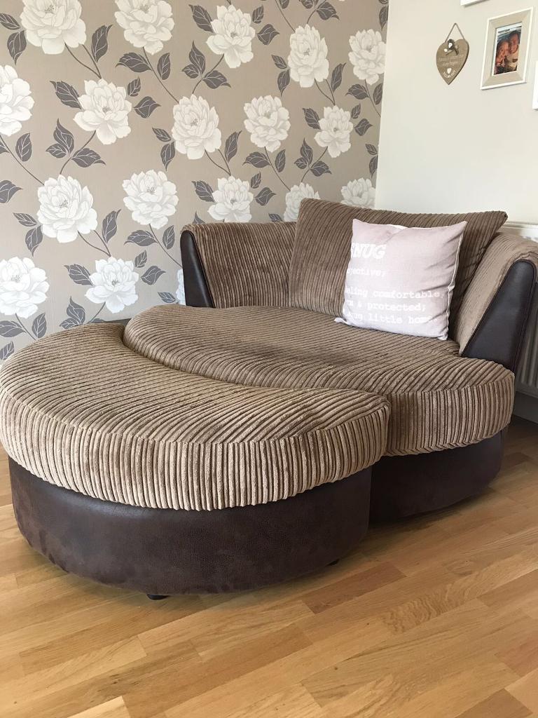 3 seater sofa & cuddle chair with half moon foot stool in Glen Parva, Leicestershire Gumtree