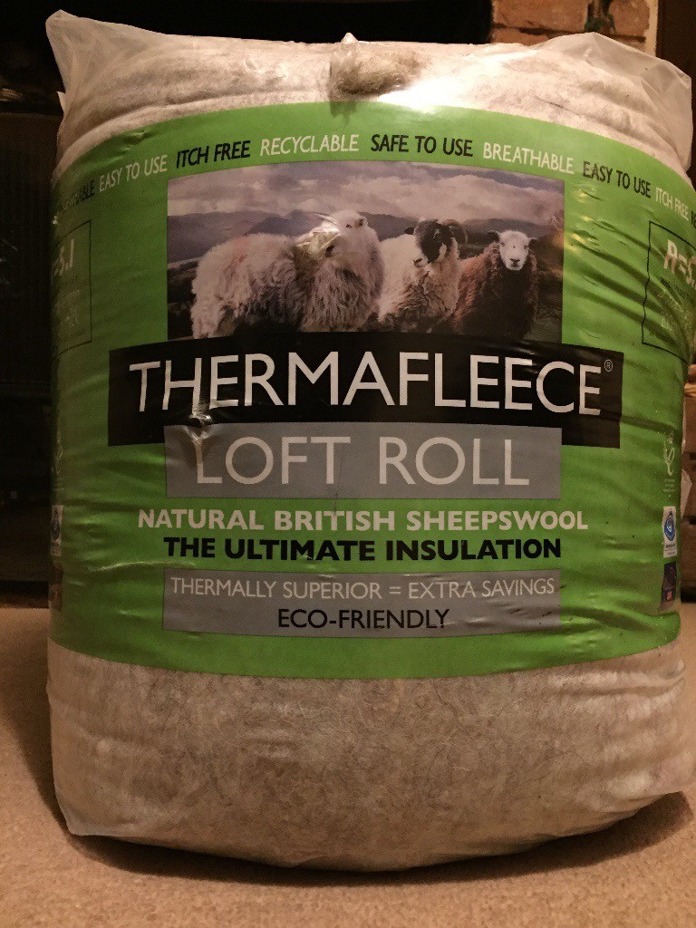 Thermafleece sheeps wool loft insulation 100mm thick, 370mm wide, 8