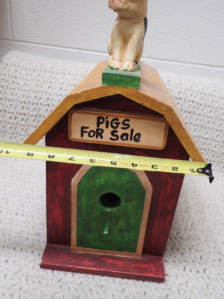 Hand-painted Wooden Birdhouse Barn w/ Pig Outdoor Garden Farmhouse Country Decor