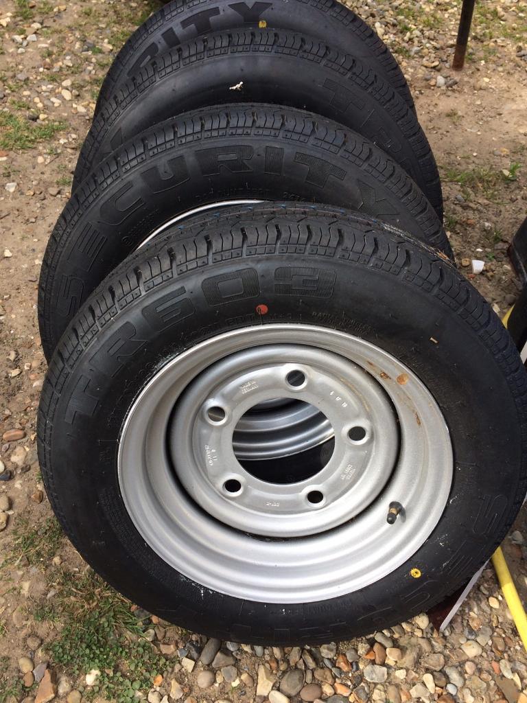 12" x 4 1/2J, 5 Stud 6.5" PCD trailer wheels & 155/70R12C 104/102N