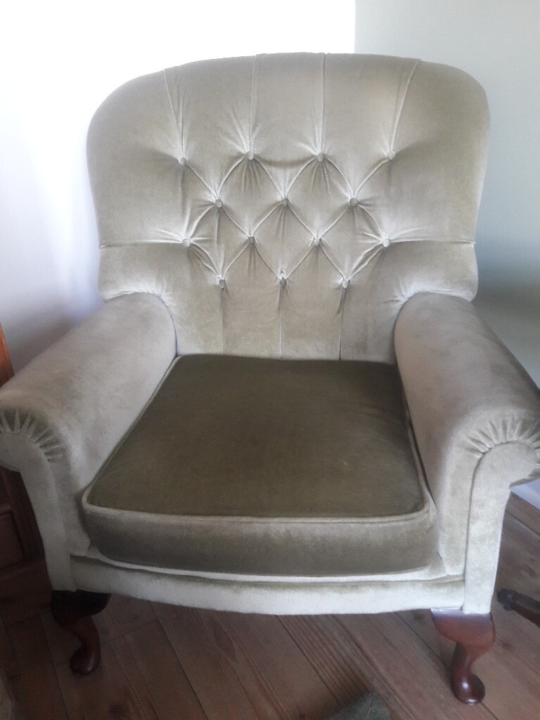 Sage green velour chesterfield style armchair in Fairmilehead