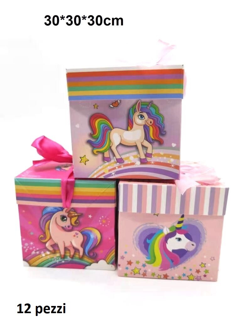 Set 12 Pezzi Box Scatole Regalo 30x30x30cm Unicorno bal