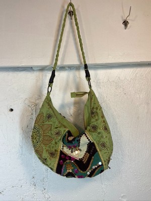 ALAIN MANOUKIAN BRAIDED SINGLE STRAP SHOULDER BAG PURSE GREEN BEADED 15 X 7 HOBO