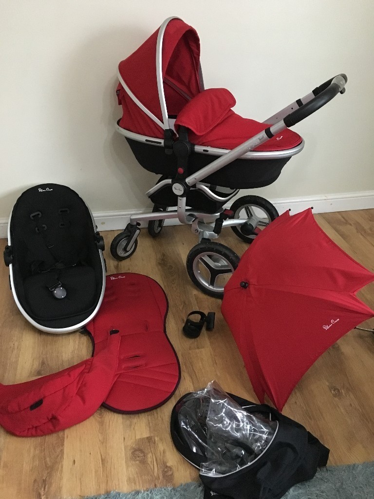 silver cross surf pram pushchair carry cot seat basket bumper
