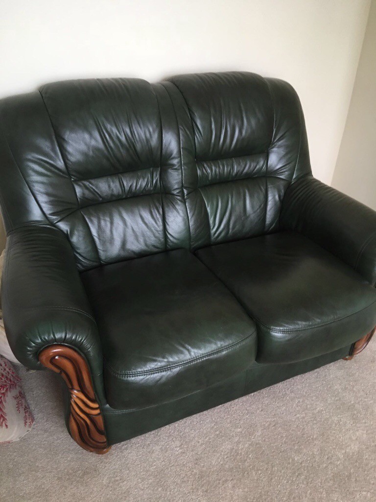 Green Leather 3 Piece Sofa 2 Piece Sofa 18 Months Old Only In