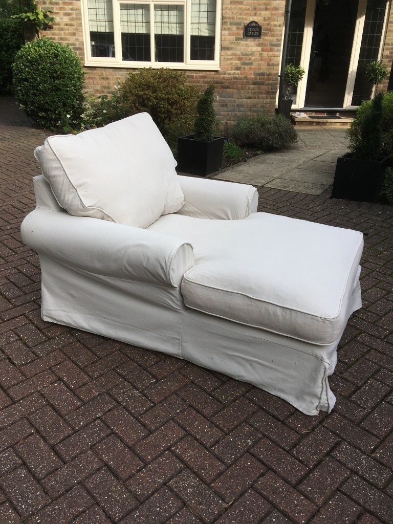 Chaise Lounge Chair loosely covered in cream material | in Crowthorne