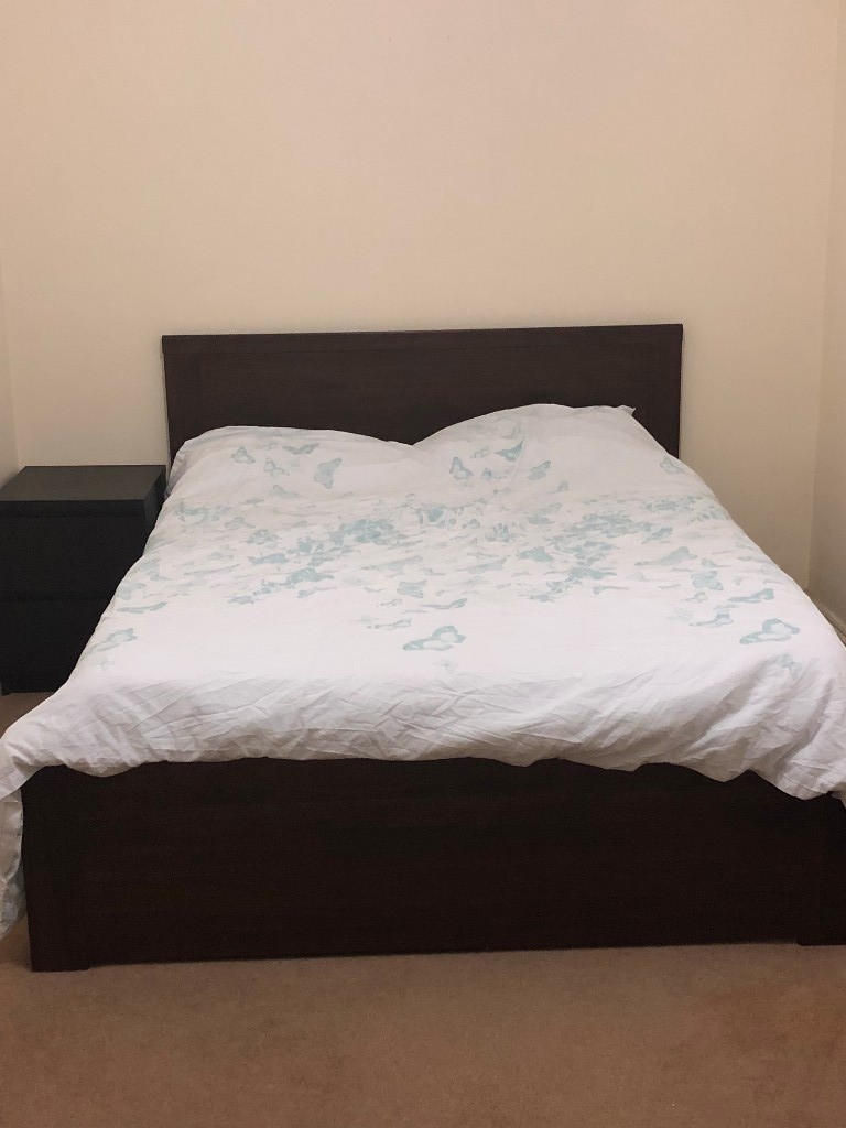 IKEA MALM Standard Double Bed with IKEA Luroy Slatted Bed Base