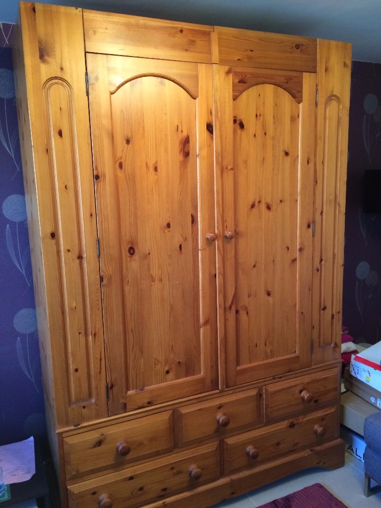 Large Pine Double Wardrobe with 5 base drawers in Newtownards, County