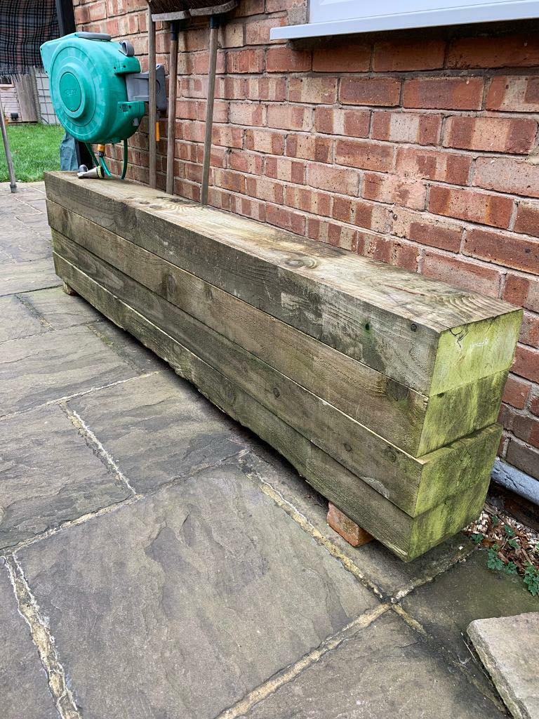 2x large (jumbo) wood garden railway sleepers 240cm x 25cm x 12.5cm