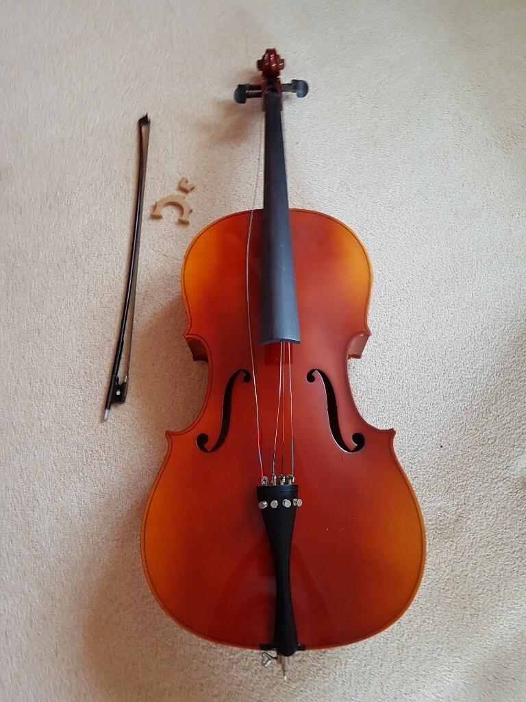 Cello full size, with bow and soft case, bridge is broken in