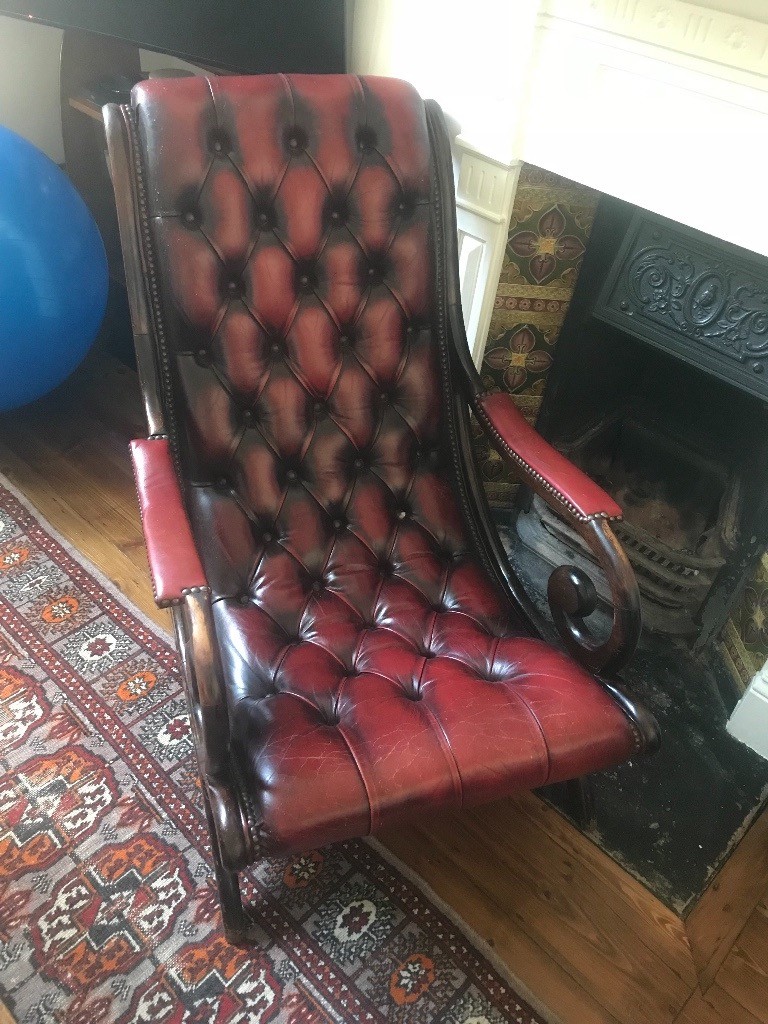 Chesterfield antique leather slipper chair armchair red leather and