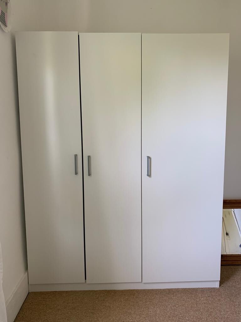 Preowned, practically new Ikea DOMBAS 3 Door Wardrobe (White