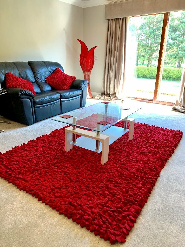 Large Cherry Red Pebble Rug 210cm x 150cm (made by