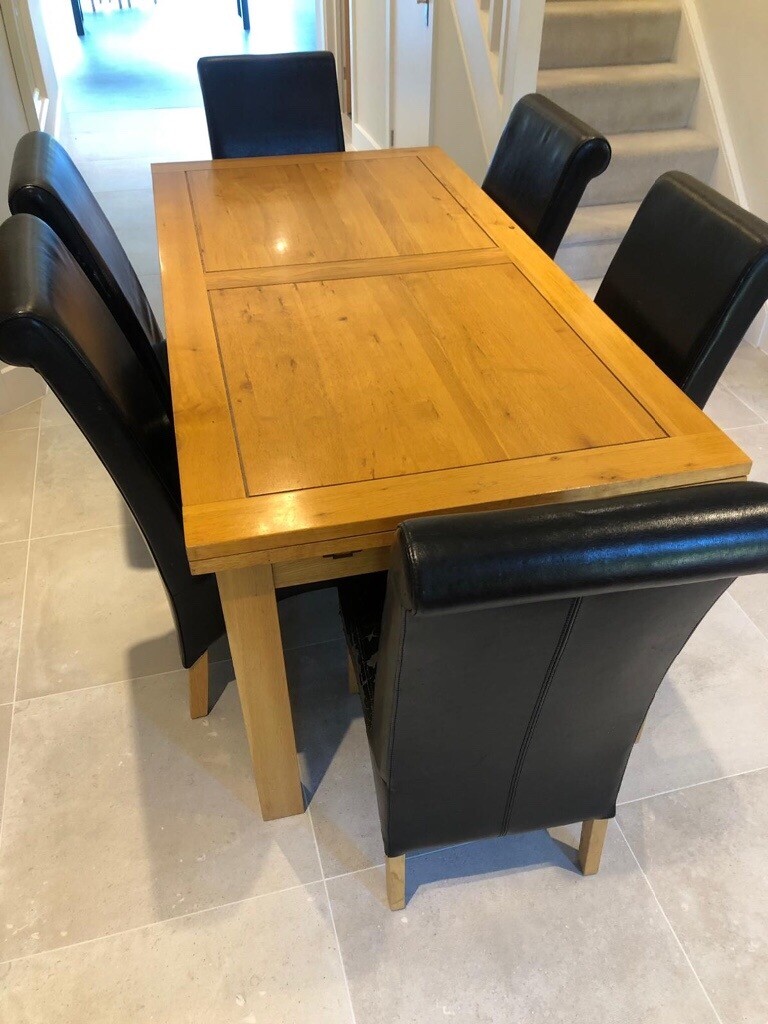 Solid Oak Dining Room Table and Leather Chairs in Reading, Berkshire