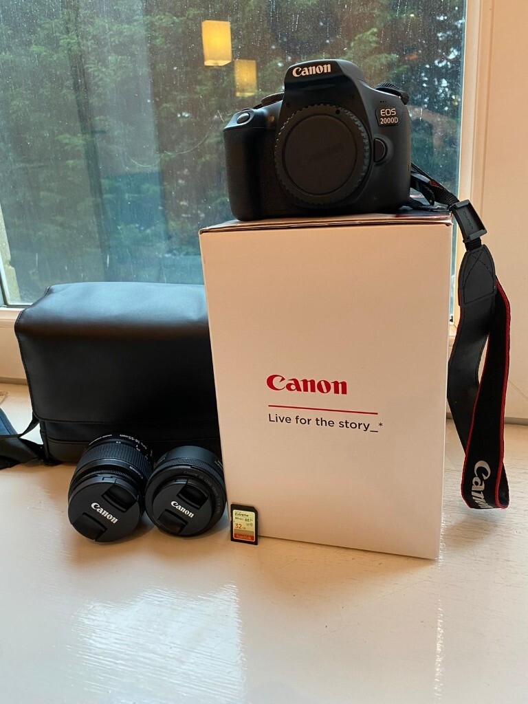 Canon EOS 2000d Digital SLR Camera Dual Lens Kit and Accessories in