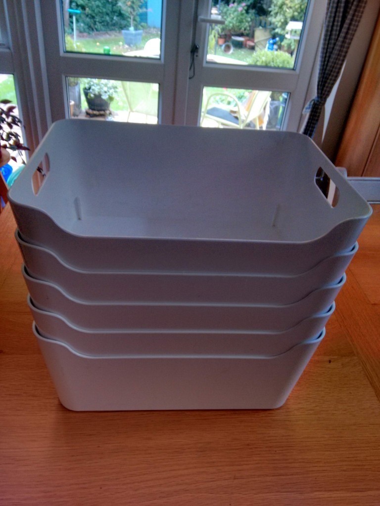 5 Ikea Variera High Gloss White Storage Boxes 34x24x14cm In