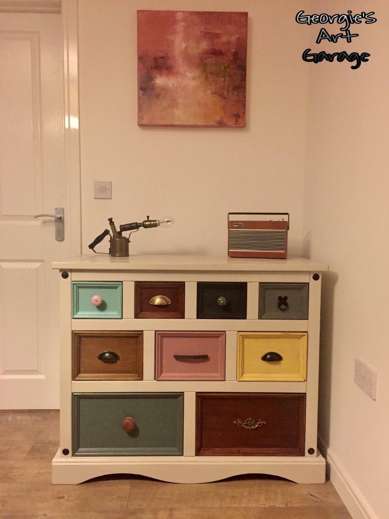 Stunning Fully Upcycled Funky Chic Multi Coloured Chest Of Drawers