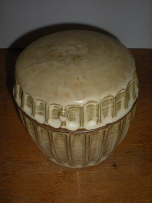 Pottery Canister with Lid Glazed nature colors Fluted sides