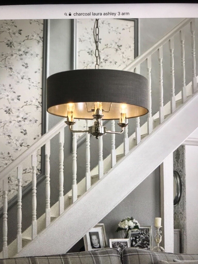 New Laura Ashley Sorrento Nickel 3 Arm Ceiling Light with Charcoal Grey Shade (2 available) in