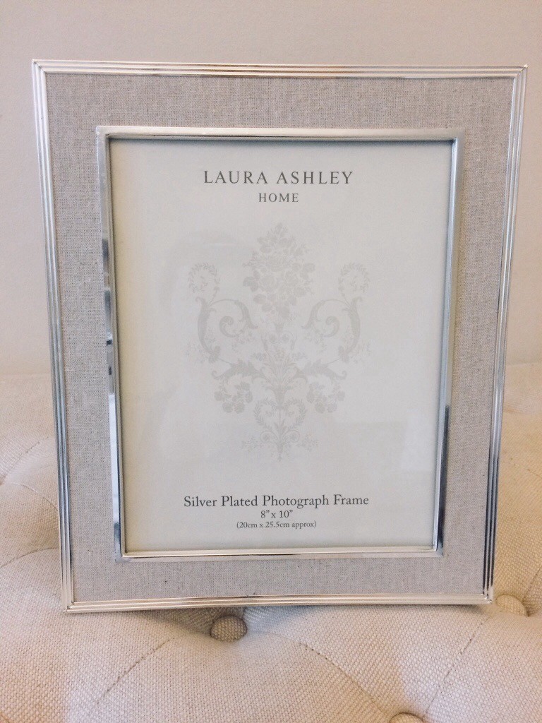 Laura Ashley photo frame in linen. Fits 8x10 pictures. Silver edges