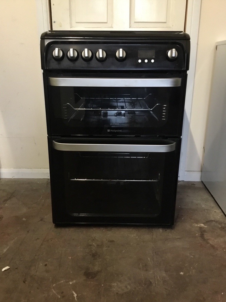 Hotpoint ultima dual fuel gas cooker 60cm black FSD double oven 3