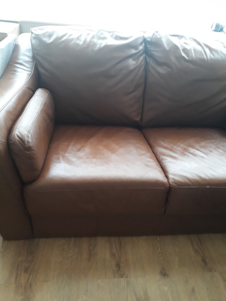 Brown Tan 2 Seater Leather Sofa In Dewsbury West Yorkshire