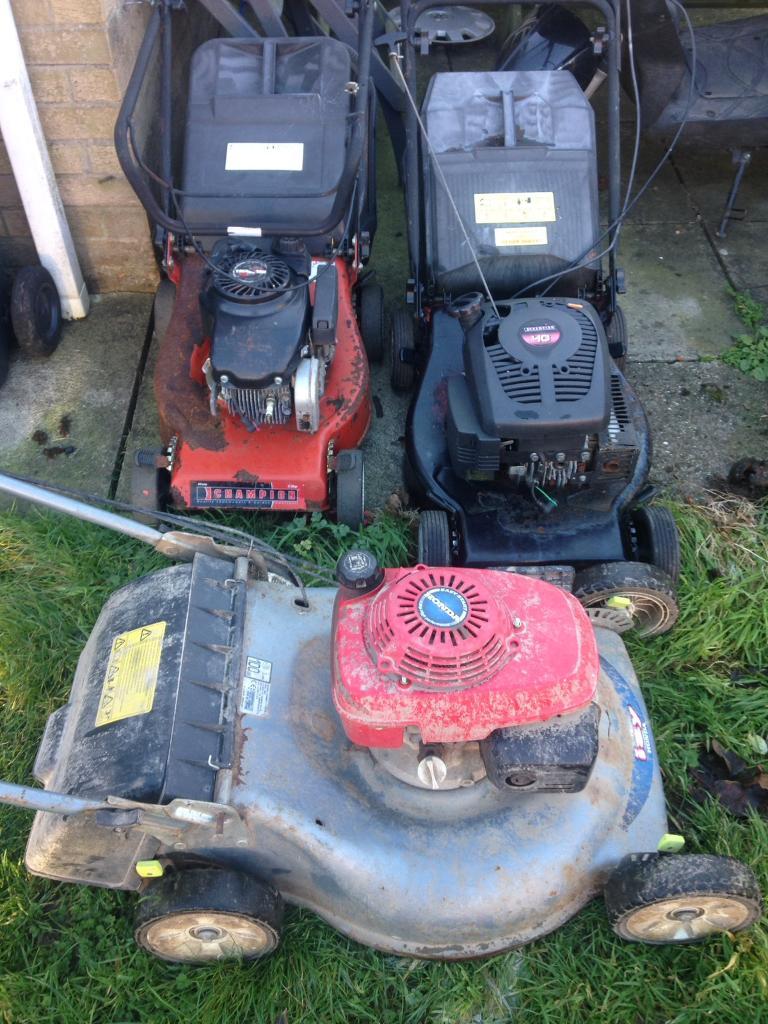 3 three petrol lawn mowers spares or repair project Honda champion