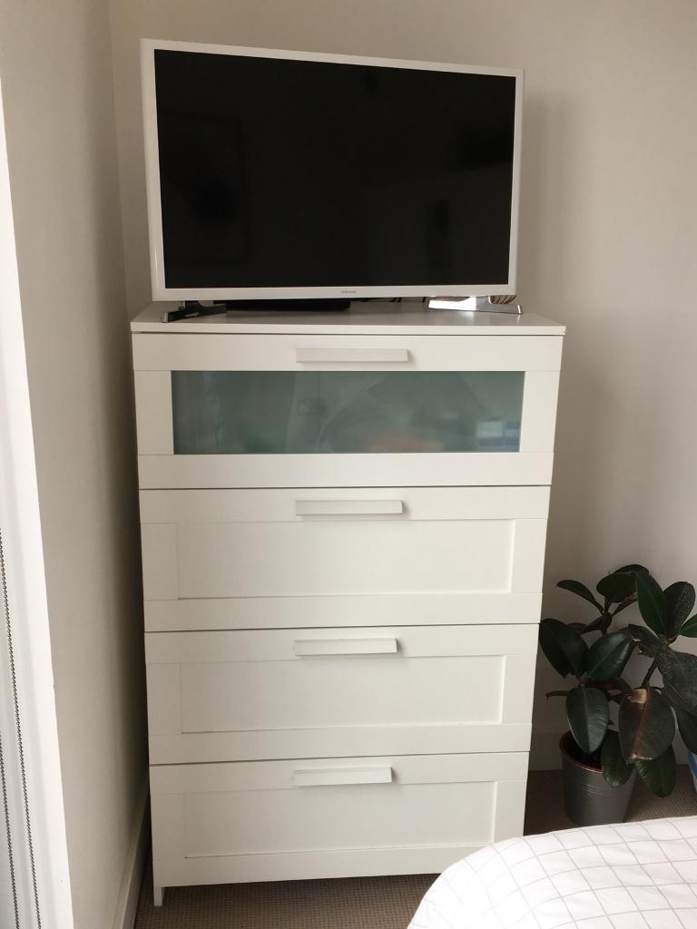 Chest Of 4 Drawers White With Frosted Glass Ikea Brimnes In