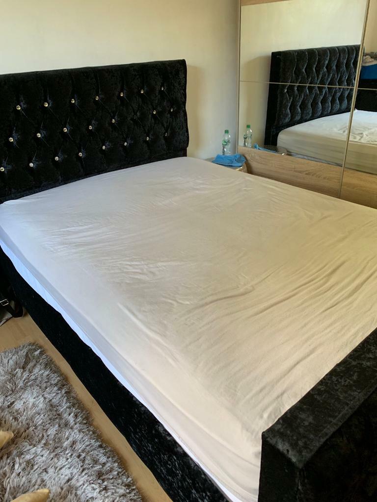Velvet crush bed with double mattress in Oldham, Manchester Gumtree