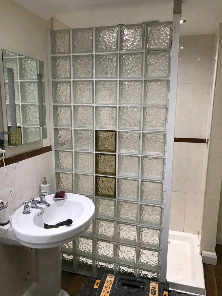 Glass blocks shower blocks retro shower cubicle in Cannock