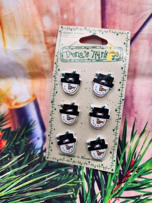 NEW TRENA'S TRINKETS 6 CERAMIC CHRISTMAS SNOWMAN HEADS  BUTTONS NEW
