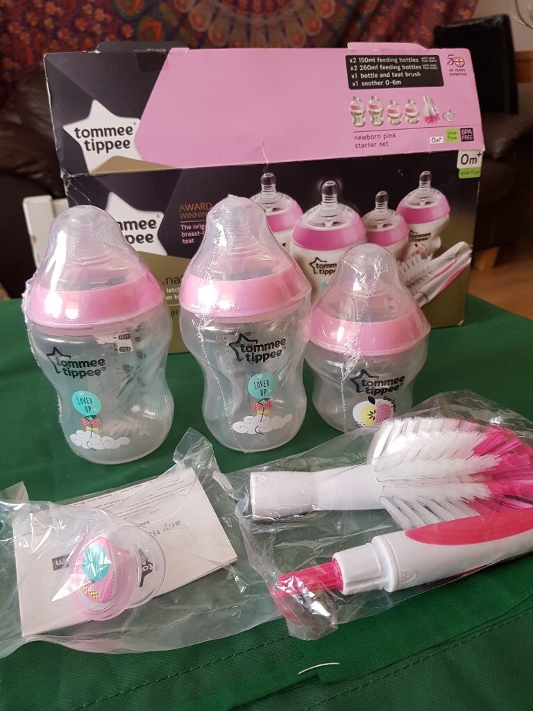 Tommee Tippee Set Of Brand New 3 Pink Decorated Bottles With