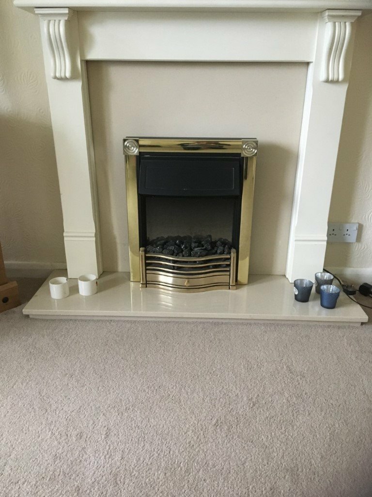 Marble Fire Hearth and Backboard with MDF Fire Surrond / Mantle and