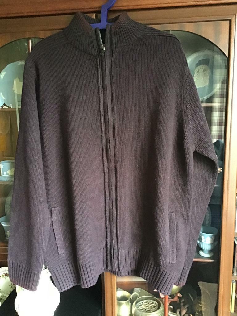 M & S burgundy zip up knitted cardigan/jacket X large worn once Mens