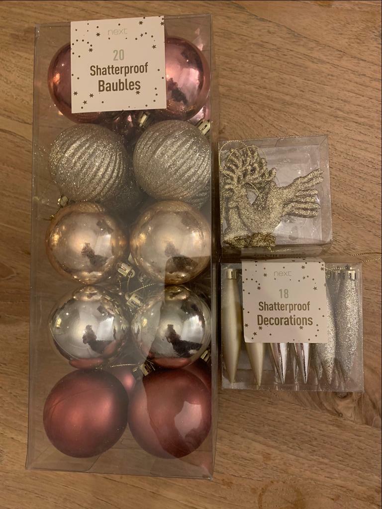 Gorgeous gold/bronze/rose gold/silver NEXT Christmas decorations  in