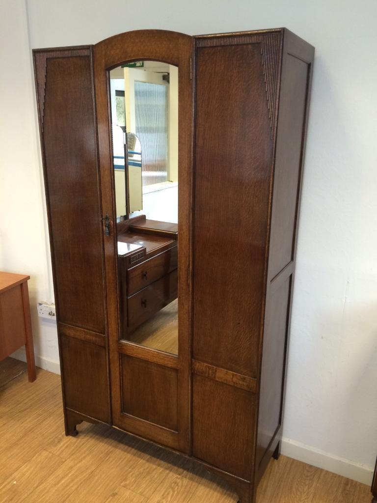 1950s Oak Single Door Mirrored Wardrobe In Kirkintilloch Glasgow