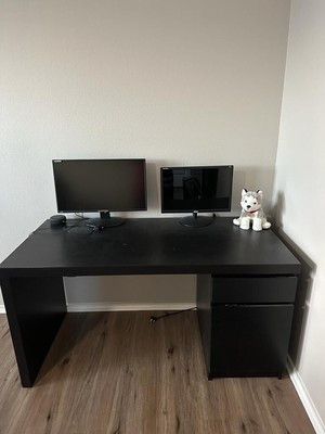 Ikea MALM Office Desk, black-brown
