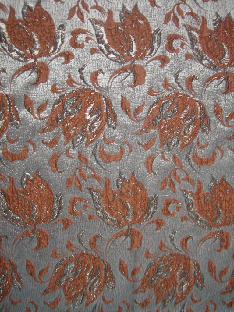 VTGE 1960'S BROKADE GLAMOUR FABRIC SALMON PEARL TULIP TEXTURED GLD 1.5Y 40