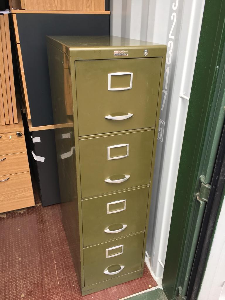 Green Retro Narrow 4 Drawer Filing Cabinet Storage In Cheltenham