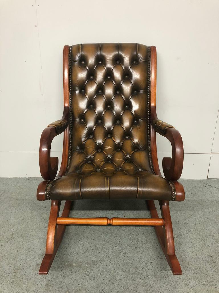 STUNNING CHESTERFIELD ROCKING, SLIPPER, LIBRARY CHAIR ANTIQUE WHISKY