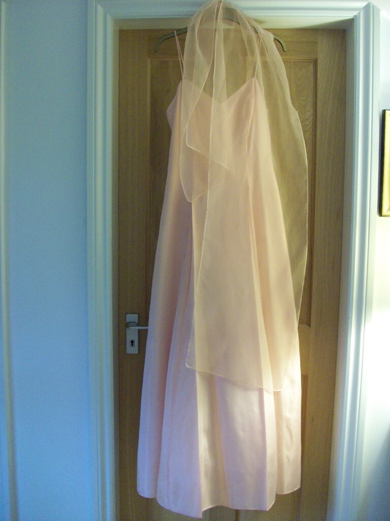 Emma Somerset full length dress and wrap, peach, size 8