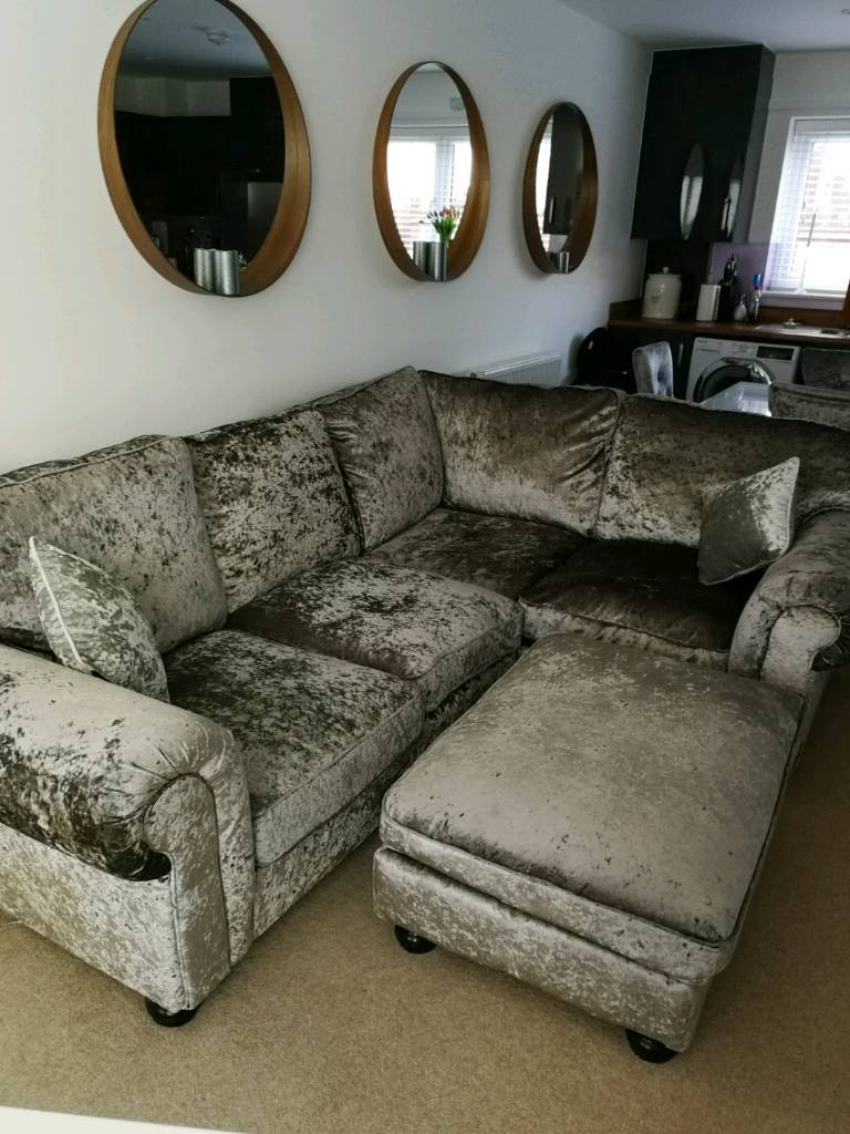 Crushed velvet corner sofa | in Folkestone, Kent | Gumtree