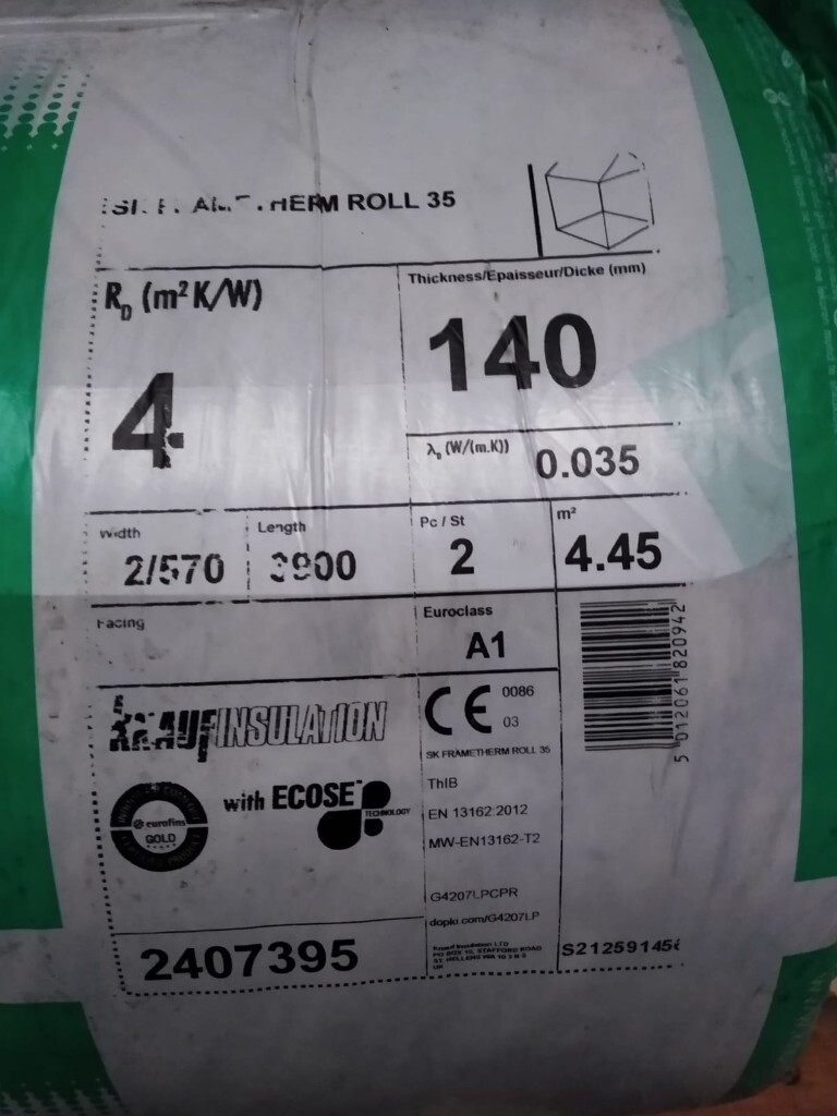 KNAUF 140MM FRAMETHERM ROLL 35 2X570MM in Lanark, South Lanarkshire
