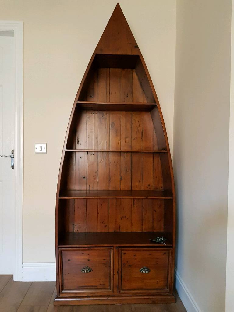 Meridien Reclaimed Wood Boat Shaped Bookcase with Drawers in Penicuik