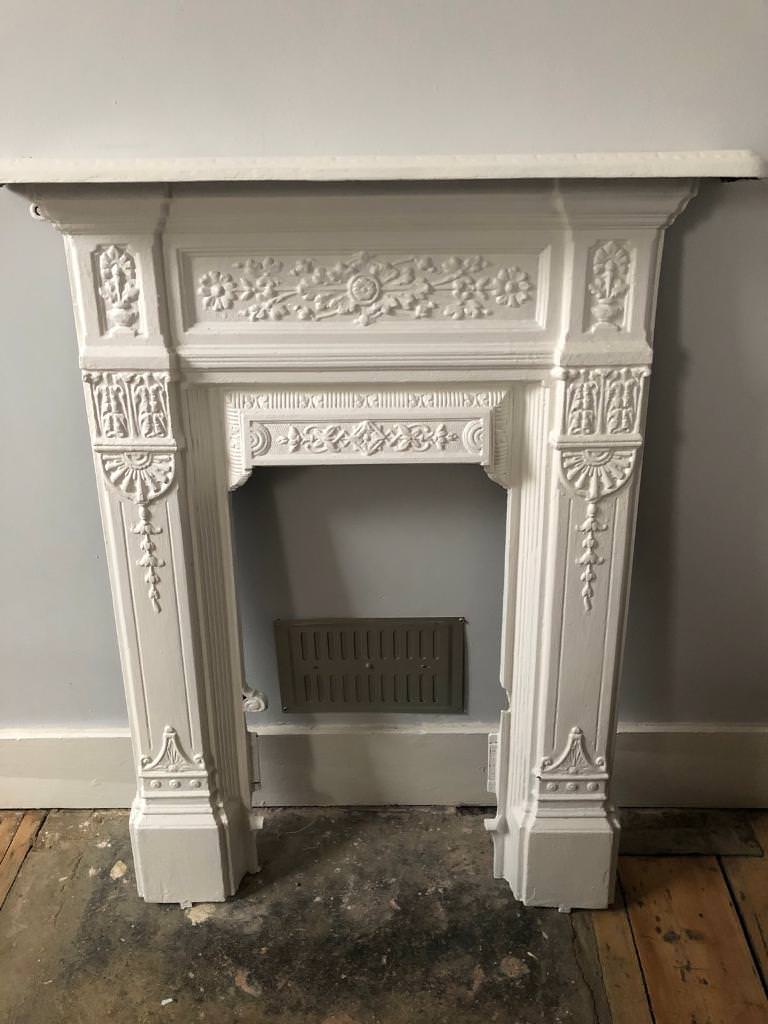 Cast Iron Fireplace Front, Edwardian Style Painted White in Chingford
